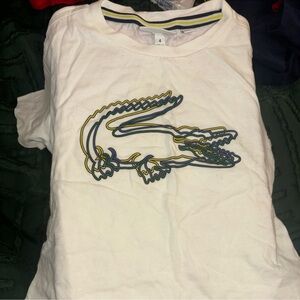 Lacoste Kids White Tee with Multicolor Crocodile Outline